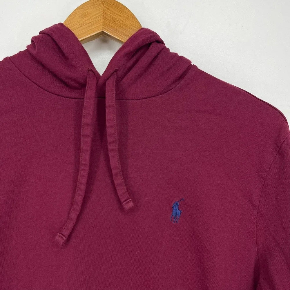 Polo Ralph Lauren Lightweight Pullover Hoodie Men's M Red Maroon Drawstring Pony